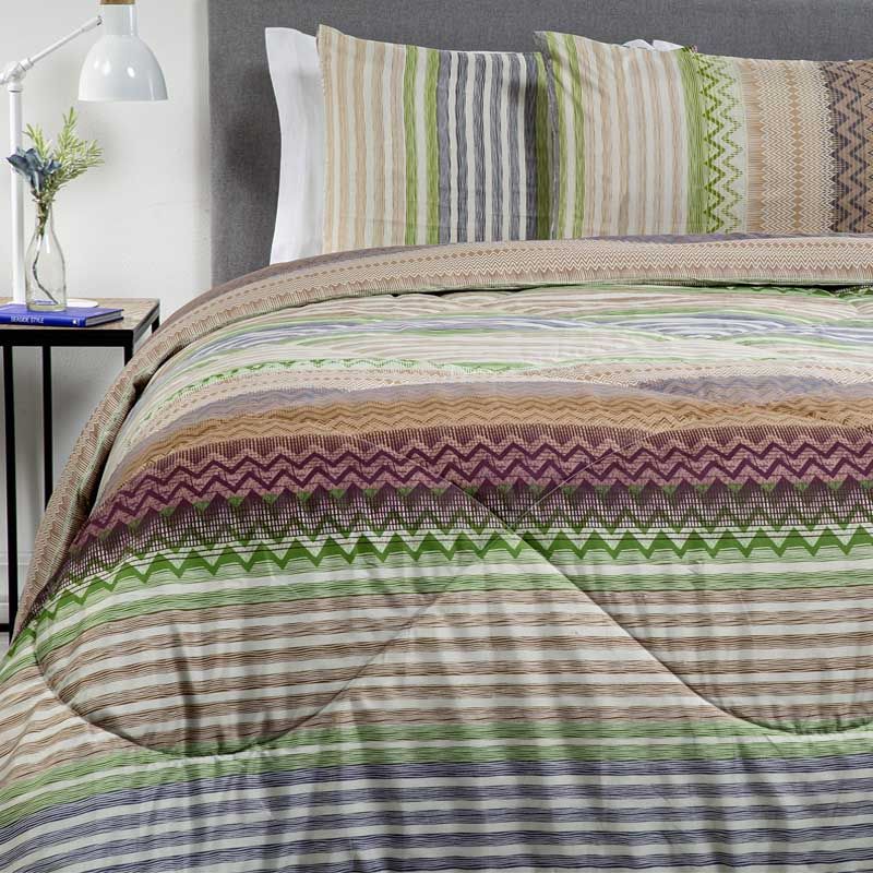 Funda de Plumón Estampado Microfibra 2 Plazas / Franjas Café Burdeo