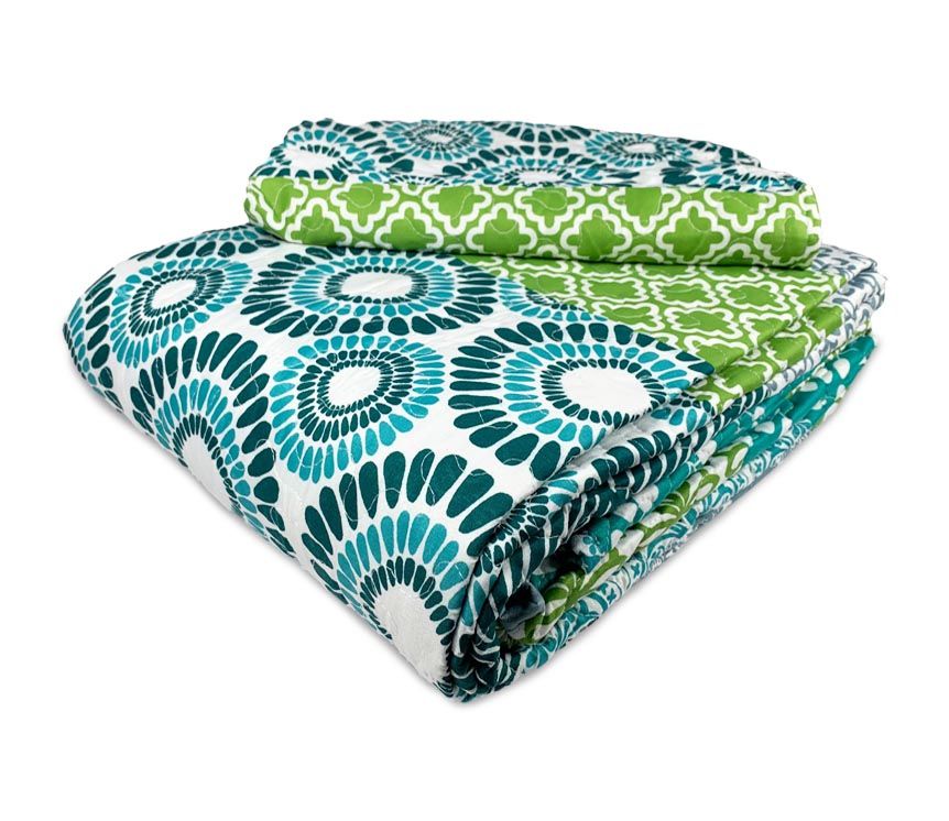 Quilt Reversible Da Vinci 1.5 Plazas / Franjas con Diseño Verde