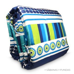 Plumón Estampado + Funda + Sábanas 1.5 plazas / Geométrico Azul Verde - Key Home