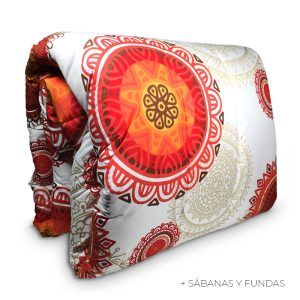 Plumón Estampado + Fundas + Sábanas 2 plazas / Mándalas Salmón Beige - Key Home