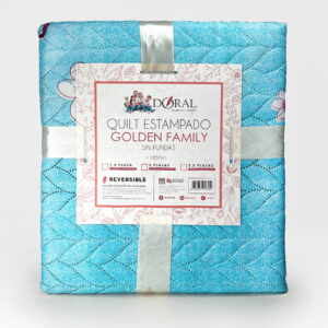 Quilt Hotpress Estampado Golden Family Sin Funda 1.5 plazas / Flor Blanco y Celeste - Doral
