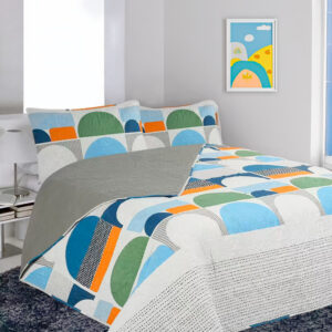 Quilt Hotpress Estampado 2.5 Plazas / Círculos Verde Azul y Celeste - Doral