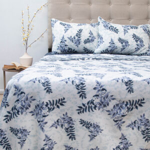 Sábanas de Polar Composé 2 Plazas / Ramas Blanco Azul  - Doral