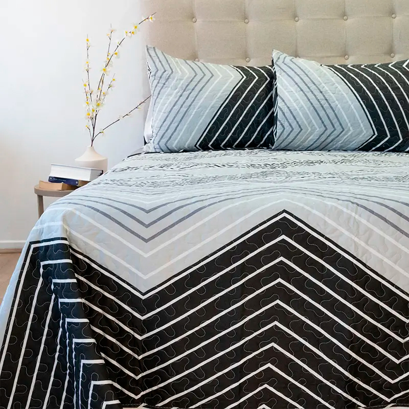 Quilt Stitchy Estampado 2.5 Plazas / ZigZag Gris Negro – Doral