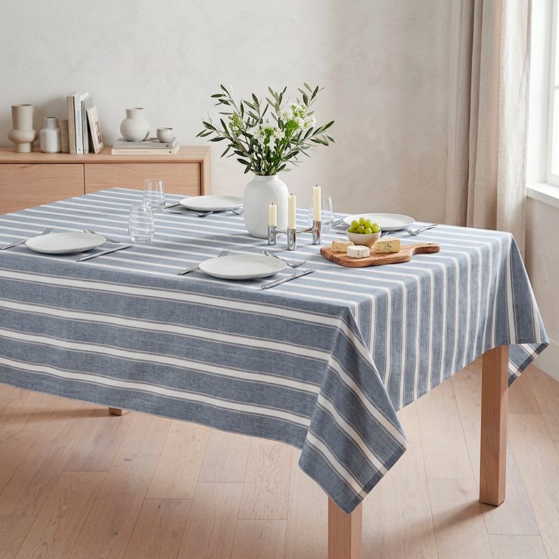 Mantel Rectangular Alondra Yarn Dyed 150x210cm / Azul Piedra Listado – Doral