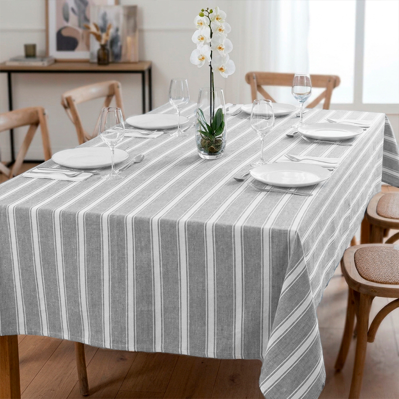 Mantel Rectangular Alondra Yarn Dyed 150x210cm / Gris Listado – Doral